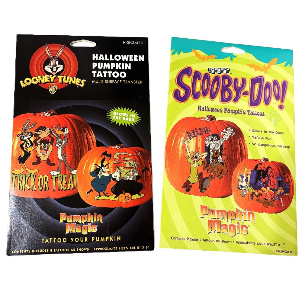 VTG Cartoon Network & Looney Tunes Halloween Pumpkin Tattoo’s Two Packs NOS NWT